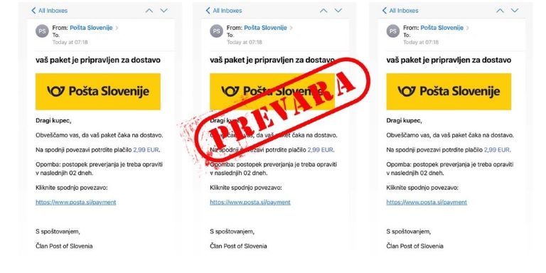 Lažna sporočila v imenu Pošte Slovenija Lažna sporočila v imenu Pošte Slovenija